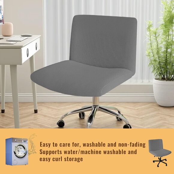 Armless Office Chair Cover Criss Cross Slipcover Stretch Knitted Wide Seat Grey - Picture 6 of 9